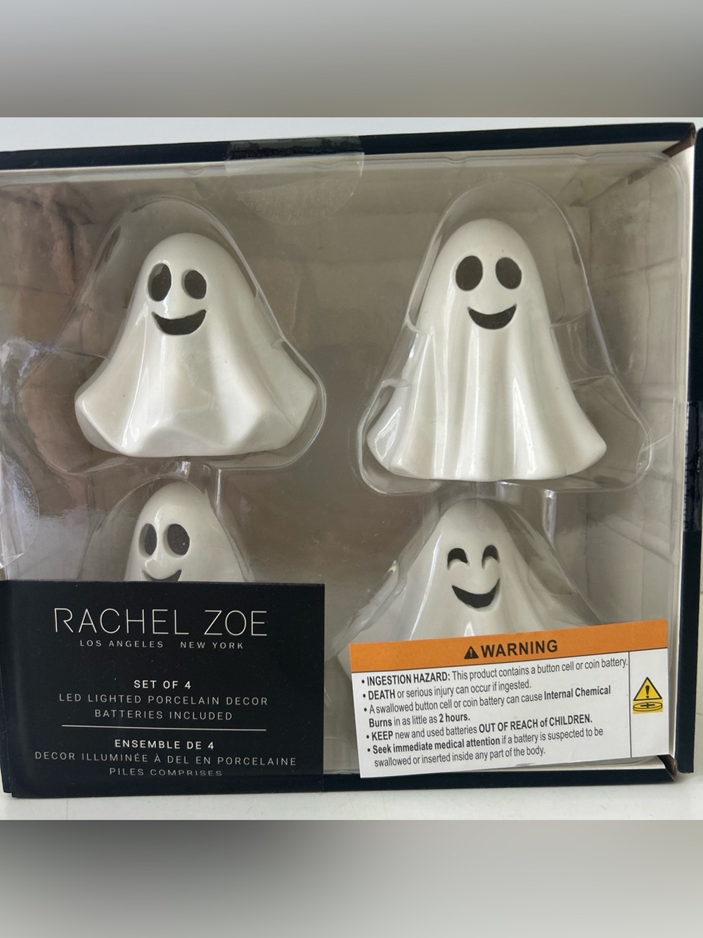 Rachel Zoe LED Lighted Porcelain Smiling Ghosts Set of 4  Halloween Decor